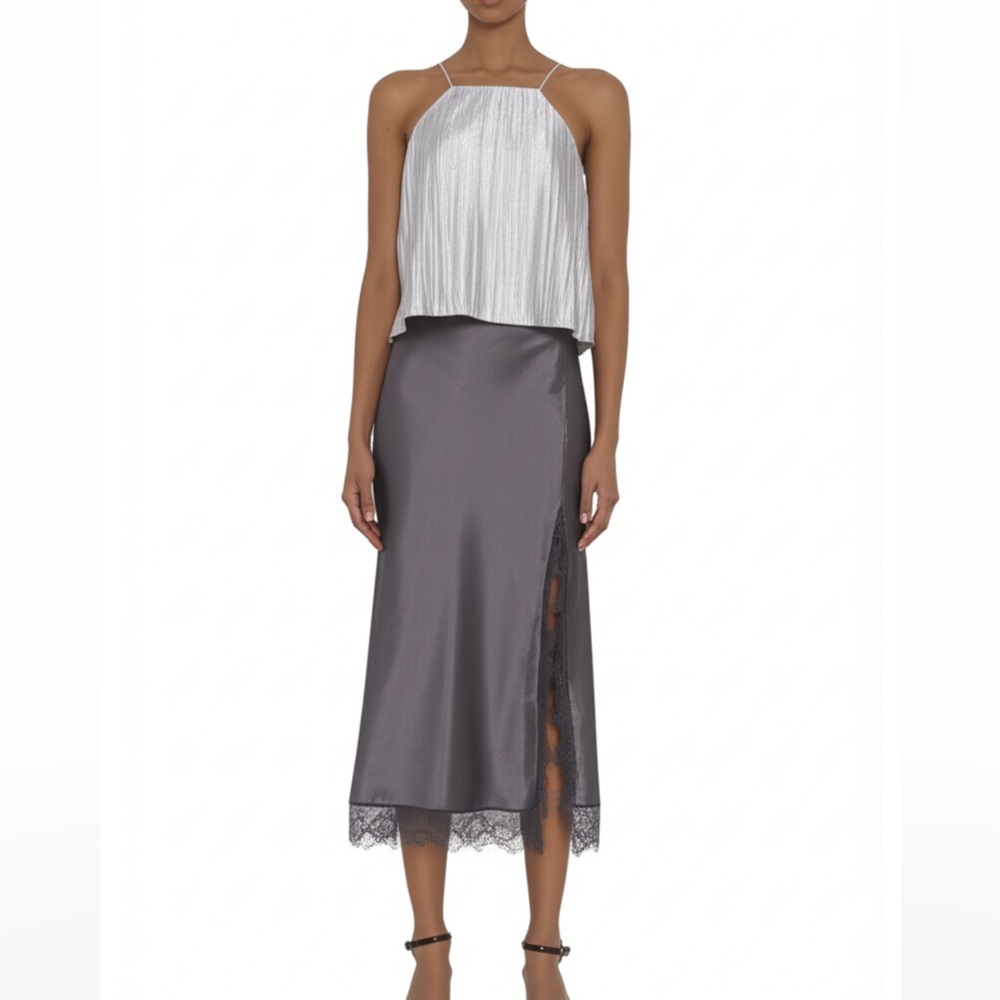 Top Shop crinkly plisse metallic silver race back sleeveless tank top 6